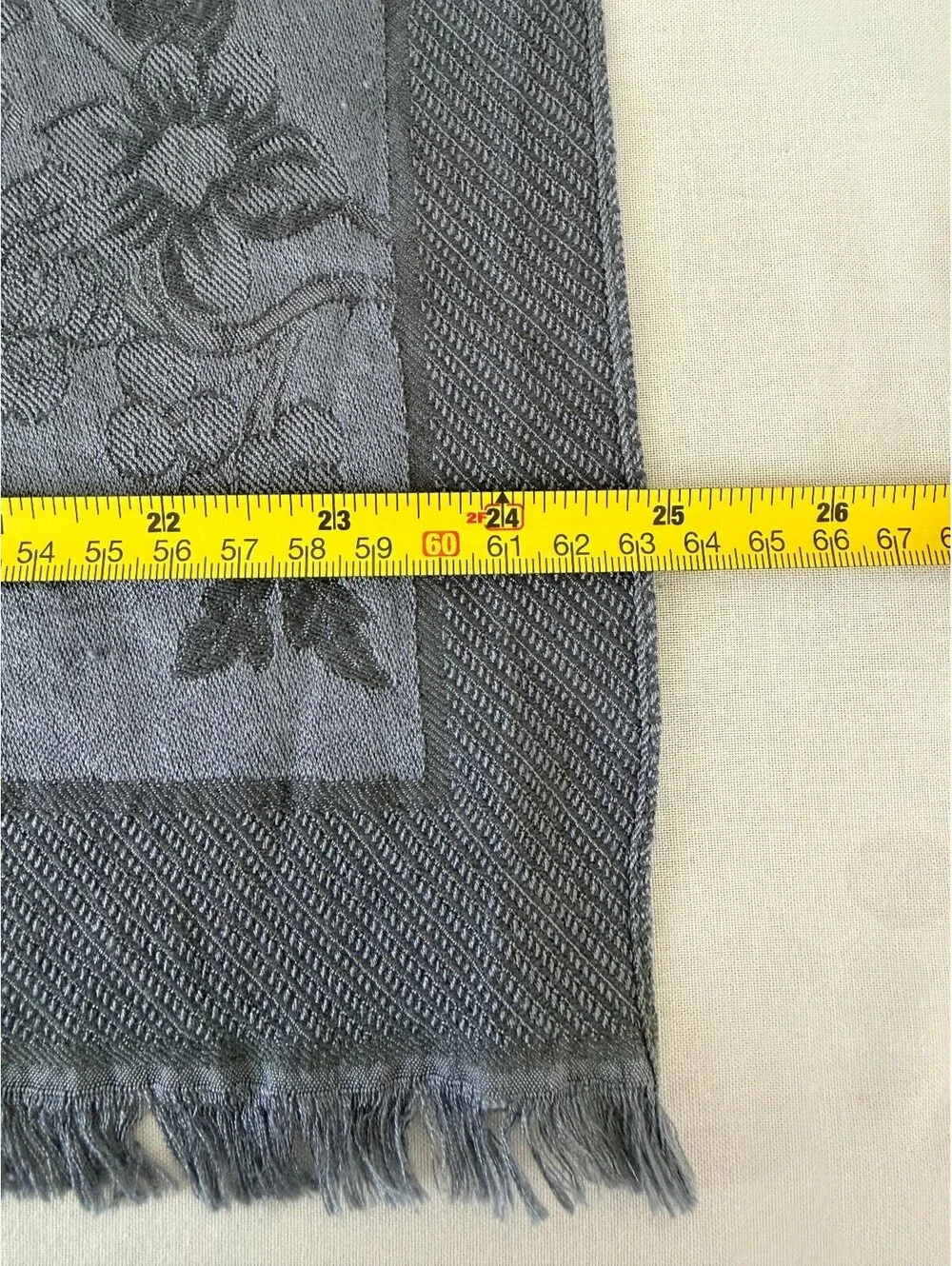 Petanu 50% Silk 50% Wool Gray Floral Jacquard Fringe Scarf Wrap Shawl 24x65